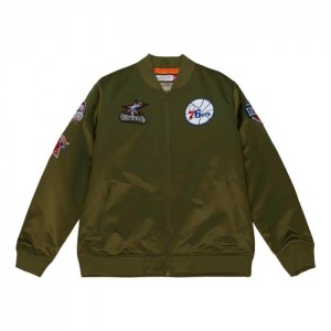 Chamarras Mitchell & Ness Flight Satin Bomber Philadelphia 76ers Hombre | 6890UADEH