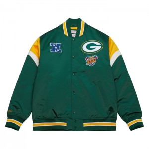 Chamarras Mitchell & Ness Heavyweight Satin Green Bay Packers Hombre | 3561DGBNQ
