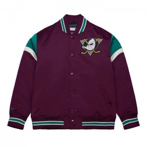 Chamarras Mitchell & Ness Heavyweight Satin Anaheim Ducks Hombre | 6072FLXVM