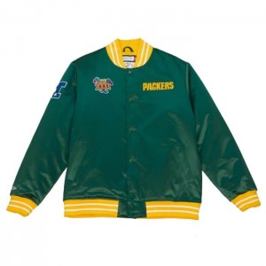 Chamarras Mitchell & Ness Heavyweight Satin Green Bay Packers Hombre | 0245UKFMR