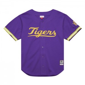 Collegiate Jerseys Mitchell & Ness On The Clock Mesh Button Front Louisiana State University Hombre | 9387MTANS
