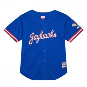 Collegiate Jerseys Mitchell & Ness On The Clock Mesh Button Front University of Kansas Hombre | 9135PDUEO