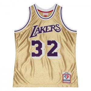 NBA Swingman Mitchell & Ness 75th Anniversary Gold Magic Johnson Los Angeles Lakers 1984-85 Jersey Hombre | 3486ZWQMS