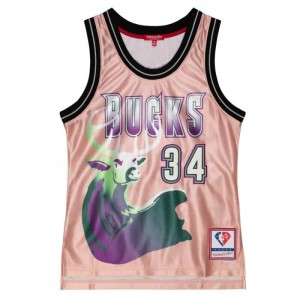 NBA Swingman Mitchell & Ness 75th Anniversary Rose Gold Ray Allen Milwaukee Bucks 1996-97 Jersey Hombre | 3415NXRJI