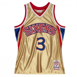 NBA Swingman Mitchell & Ness 75th Anniversary Gold Allen Iverson Philadelphia 76ers 1996-97 Jersey Hombre | 1498NWSLK