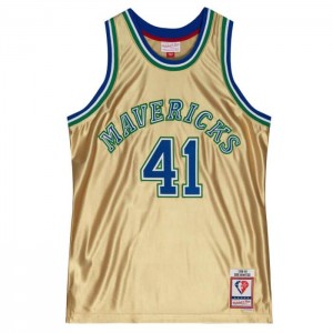 NBA Swingman Mitchell & Ness 75th Anniversary Gold Dirk Nowitzki Dallas Mavericks 1998-99 Jersey Hombre | 8673QTGOU