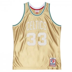 NBA Swingman Mitchell & Ness 75th Anniversary Gold Larry Bird Boston Celtics 1985-86 Jersey Hombre | 6975MIFZU