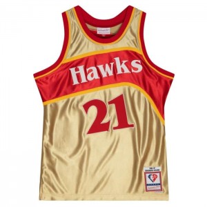 NBA Swingman Mitchell & Ness 75th Anniversary Gold Dominique Wilkins Atlanta Hawks 1986-87 Jersey Hombre | 4930WACGB