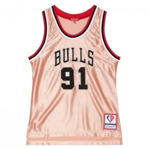 NBA Swingman Mitchell & Ness 75th Anniversary Rose Gold Dennis Rodman Chicago Bulls 1997-98 Jersey Hombre | 4638LYEQW