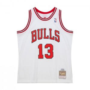 NBA Swingman Mitchell & Ness Luc Longley Chicago Bulls White 1997-98 Jersey Hombre | 9864HFGVZ