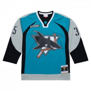 NHL Blue Line Mitchell & Ness Evgeni Nabokov San Jose Sharks Dark 1999 Jersey Hombre | 5736QSIJL
