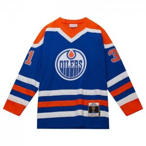 NHL Blue Line Mitchell & Ness Grant Fuhr Edmonton Oilers 1986 Jersey Hombre | 7354ABSMW
