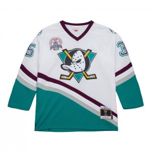 NHL Blue Line Mitchell & Ness J-S Giguere Anaheim Ducks White 2002 Jersey Hombre | 2716URJTE