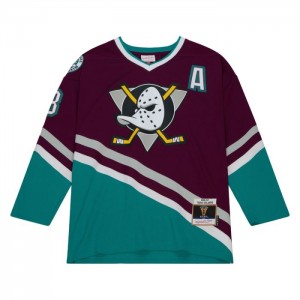 NHL Blue Line Mitchell & Ness Teemu Selanne Anaheim Ducks Dark 1996 Jersey Hombre | 5709TVLZJ
