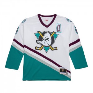 NHL Blue Line Mitchell & Ness Teemu Selanne Anaheim Ducks White 1996 Jersey Hombre | 7132KYCAG
