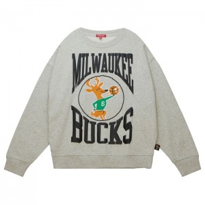 Sudadera con Capucha Mitchell & Ness Logo LT Crew 3.0 Milwaukee Bucks Mujer | 0837ROZPN