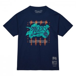 Tops Mitchell & Ness 90s Reflective Static SS Premium Tee Philadelphia 76ers Hombre | 5042XTJCF