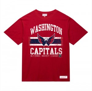 Tops Mitchell & Ness A Rayas Logo Lockup Slub SS Tee Washington Capitals Hombre | 7683LQUDP
