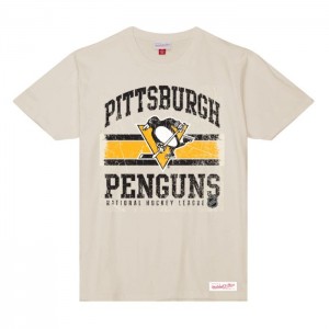 Tops Mitchell & Ness A Rayas Logo Lockup Slub SS Tee Pittsburgh Penguins Hombre | 1549XZBHF