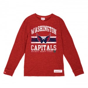 Tops Mitchell & Ness A Rayas Logo Lockup Slub LS Tee Washington Capitals Hombre | 0617UWMIC