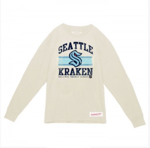 Tops Mitchell & Ness A Rayas Logo Lockup Slub LS Tee Seattle Kraken Hombre | 6715OFHNJ