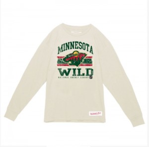 Tops Mitchell & Ness A Rayas Logo Lockup Slub LS Tee Minnesota Wild Hombre | 3896COERY