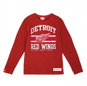 Tops Mitchell & Ness A Rayas Logo Lockup Slub LS Tee Detroit Red Wings Hombre | 5147TKSJX