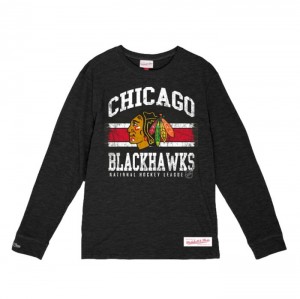 Tops Mitchell & Ness A Rayas Logo Lockup Slub LS Tee Chicago Blackhawks Hombre | 4092HNSQC