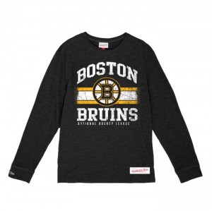 Tops Mitchell & Ness A Rayas Logo Lockup Slub LS Tee Boston Bruins Hombre | 1470YMEDT