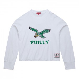 Tops Mitchell & Ness Embroidered Crop Crew Philadelphia Eagles Mujer | 6149UACJX