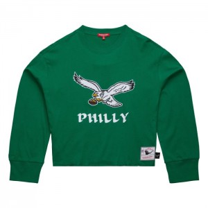 Tops Mitchell & Ness Embroidered Crop Crew Philadelphia Eagles Mujer | 3895DEXUY