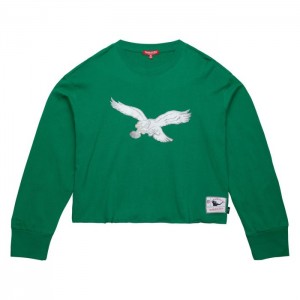Tops Mitchell & Ness Glitter Crop Crewneck Philadelphia Eagles Mujer | 7298QGOVL