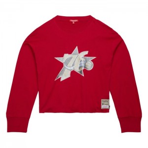 Tops Mitchell & Ness Glitter Crop Crewneck Philadelphia 76ers Mujer | 0658DZJXP