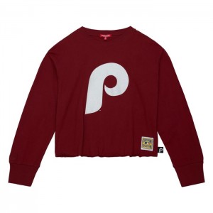 Tops Mitchell & Ness Glitter Crop Crewneck Philadelphia Phillies Mujer | 7519EXAMR