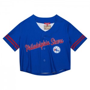 Tops Mitchell & Ness SS Button Crop Philadelphia 76ers Mujer | 4156IGOQL