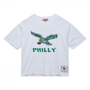 Tops Mitchell & Ness Tonal Box Crop Embroidery Tee Philadelphia Eagles Mujer | 7045AJCVM