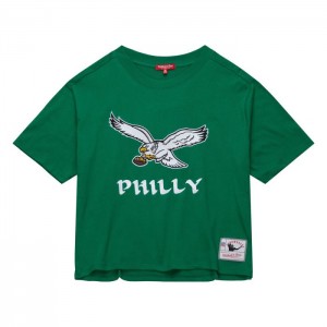 Tops Mitchell & Ness Tonal Box Crop Embroidery Tee Philadelphia Eagles Mujer | 0132YPJAV
